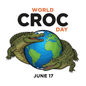 Two crocodiles wrapped around the globe on world crocodile day