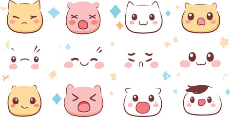 Funny cartoon animals set with cute pigs bears cats and toys in pink vector illustration