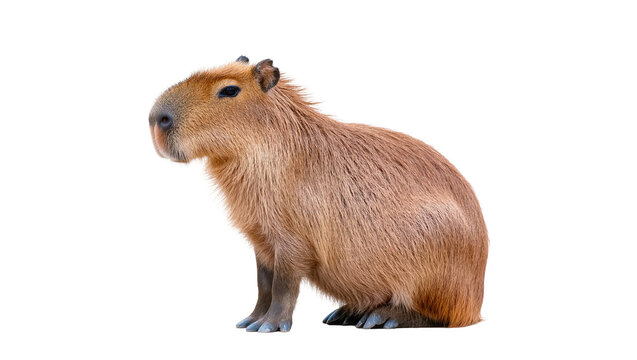 Isolated capybara, the world's largest rodent, standing gracefully with a calm expression