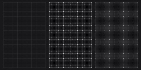 Grid pattern paper blueprint set, black line and dot graph sheet for school, notes or social media, vector illustration. Blueprint background A3, A4 with square grid.