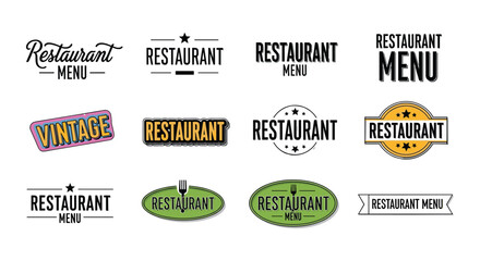 Restaurant menu logo set, vintage typography design, flat vector illustration, culinary badge artwork, food branding emblem, decorative dining graphic collectionRestaurant menu logo set,  © MdNaimurRahaman