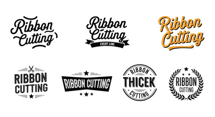 Ribbon cutting typography set, ceremonial event logo, flat vector illustration, decorative badge design, celebration emblem, grand opening branding graphic © MdNaimurRahaman