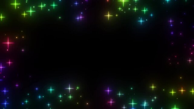 画面手前に流れるカラフルなキラキラ輝く光の枠のエフェクト背景