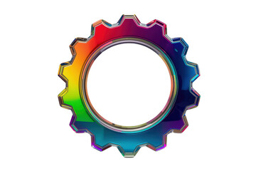 Rainbow gear cogwheel illustrating system settings, technology, and connection on a transparent background