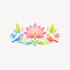 Fototapeta premium Colorful birds with lotus