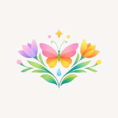 Fototapeta premium Colorful butterfly with flowers