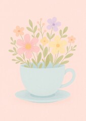 Obraz premium Pastel floral teacup wallpaper