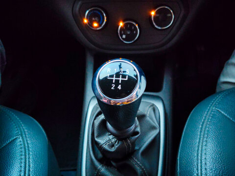 Car Manual Gear Shift Knob Close Up Automotive Interior Detail