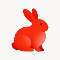 Vibrant red paper rabbit illustration.