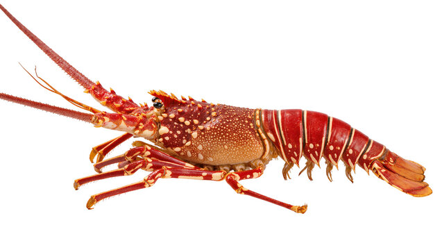 Isolated raw spiny lobster, whole fresh seafood with long antennae, gourmet delicacy