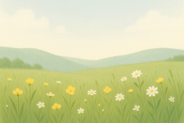 Obraz premium Serene meadow with blooming flowers.