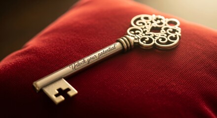 Ornate Brass Key with 'Unlock Your Potential' Engraving