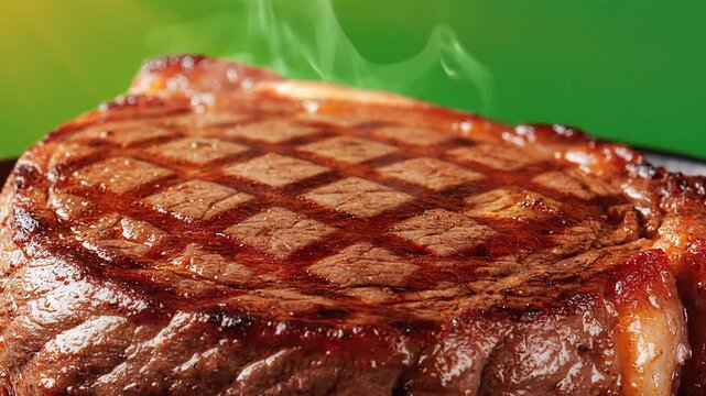 Juicy Grilled Beef Steak with Grill Marks and Steam