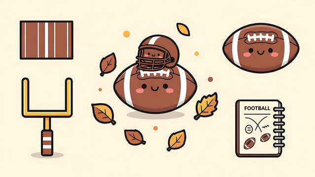 Set of 6 autumn football icons vector