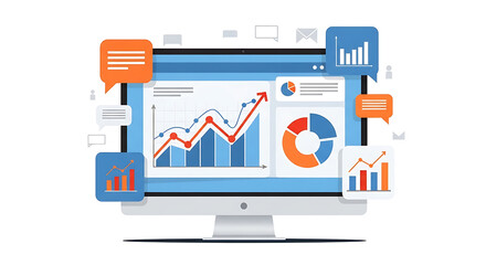 Obraz premium A computer monitor displays various colorful graphs and charts on its screen.