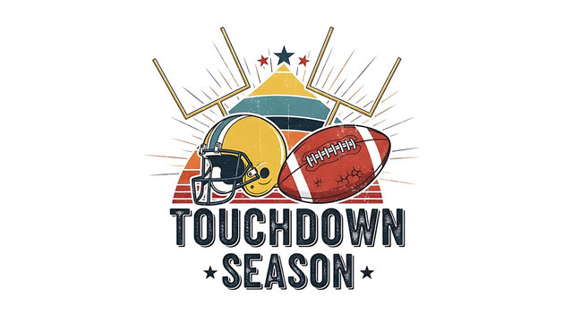 American football illustration with 'TOUCHDOWN SEASON' text