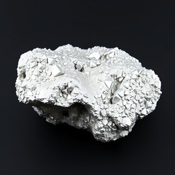 Raw Silver Ore Mineral Specimen with Metallic Luster and Crystalline Texture on Black Background