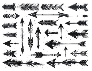 Fototapeta premium Assorted arrow symbol designs with rough texture and ink splatter