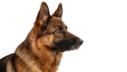 Isolated German Shepherd dog portrait looking right with pointed ears and alert expression © Lysander
