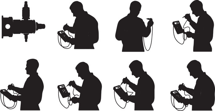 Black Solid Mechanic O2 Sensor Silhouettes Set of Six on White Background