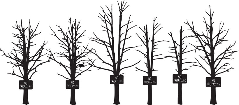 Black Solid No Trespassing Tree Silhouettes Set of Six on White Background