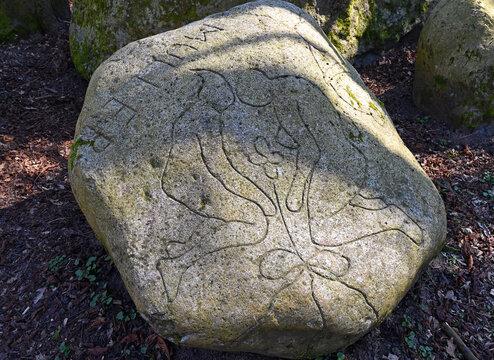 Stein mit Bild,  Museuminsel Hombroich,  Neuss, NRW, Deutschland