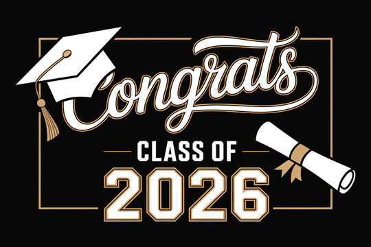 Graduation congrats class of 2026 celebration design with cap and scroll