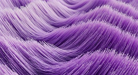 Abstract 3D render of flowing purple fibrous textures. Digital wave patterns and tactile surface. Macro view of soft violet hair or fiber strands moving in a rhythmic motion