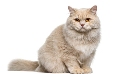 Isolated fluffy cream-colored long-haired cat sitting and looking directly at camera © Eustace