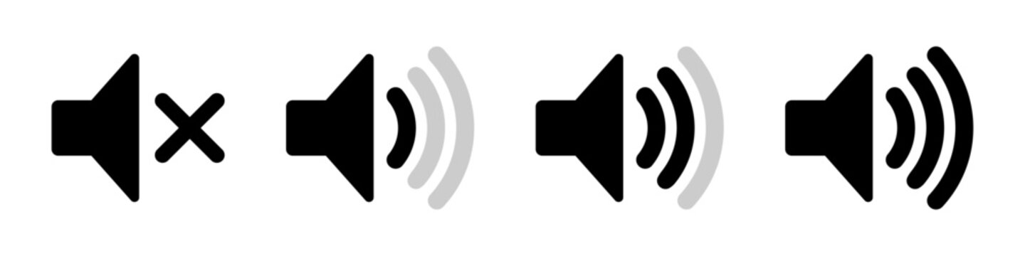 Speaker volume level icon set with mute symbol