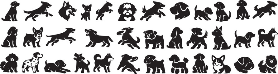 Mega Collection of Dog Silhouettes and Canine Vector Icons. © Murad