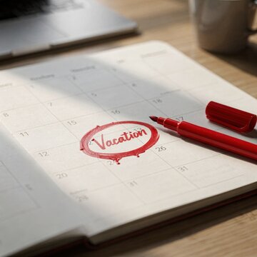 vacation planning on calendar with red pen