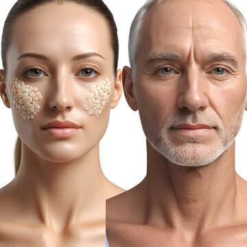 Photorealistic 3D medical infographic showing skin signs associated with micronutrient deficiencies: Xerosis, Follicular hyperkeratosis, Petechiae, Ecchymoses