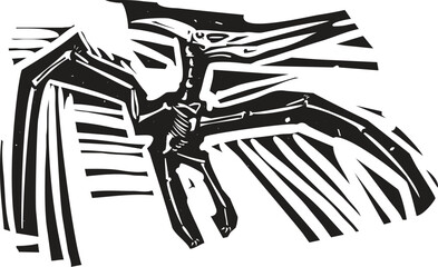 Woodcut style image of a Pterodactyl Fossil © xunantunich
