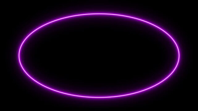 Glowing neon purple oval ring on dark background forming a futuristic luminous frame. Minimal abstract light border perfect for modern digital visuals. seamless loop