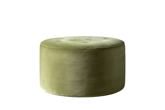 Green velvet upholstered round ottoman pouf armchair providing comfortable modern home living room furniture style