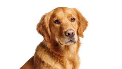 Isolated Golden Retriever dog looking intently at camera, loyal and friendly pet portrait