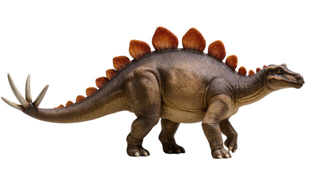 Isolated Stegosaurus dinosaur model walking, realistic prehistoric Jurassic era creature figure