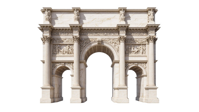 Isolated ornate classical triumphal arch monument featuring intricate sculptures and columns.
