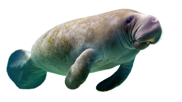 Isolated manatee swimming gracefully, depicting a serene and tranquil marine mammal
