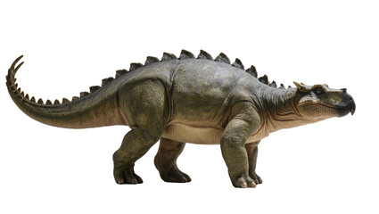 Fototapeta premium Isolated large prehistoric armored herbivorous dinosaur walking ancient creature model in profile view