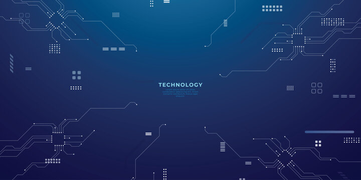 Abstract tech background featuring circuit patterns and blue chip design. Digital board texture with electronic lines for futuristic data concepts
