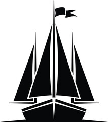 A black and white sailboat with a flag on a white background © mhk365