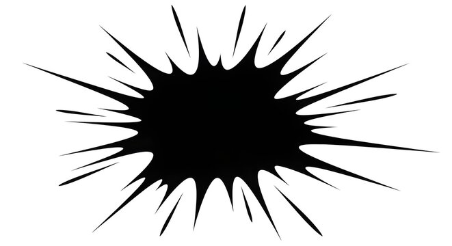 Explosion shape, starburst, abstract graphic element, comic book style splash, black ink splatter burst effect