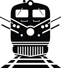 Black and white illustration of a train engine on railroad tracks © mhk365