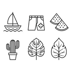Fototapeta premium Collection of Summer Vacation and Tropical Holiday Outline Icons for Travel Concepts