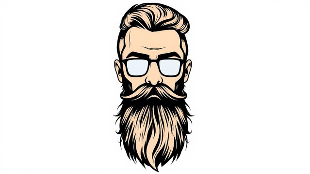 Stylized vector illustration of a bearded man with long beard and moustache. Modern barber logo style portrait isolated on white background, ideal for grooming, barber shop branding and hipster design