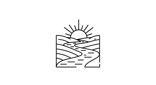 Minimalist landscape sun river illustration