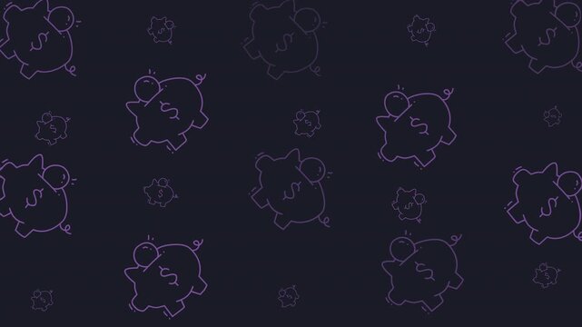 Holiday doodle featuring piggy banks and coins on a festive dark background. Perfect for financial holiday campaigns or savingthemed designs. Design with piggy banks, coins on dark background for fina