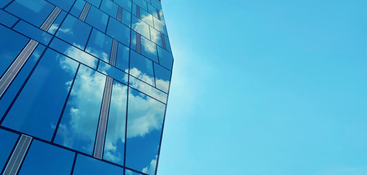 Office building. Glass skyscrapers in business center. Architecture, commercial real estate, sky